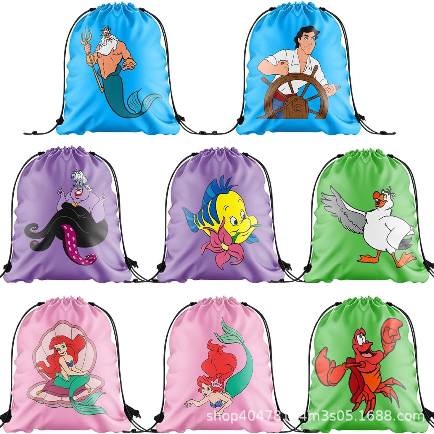 小美人鱼六双肩抽绳背包袋子便携收纳袋涤纶手提抽绳袋束口袋