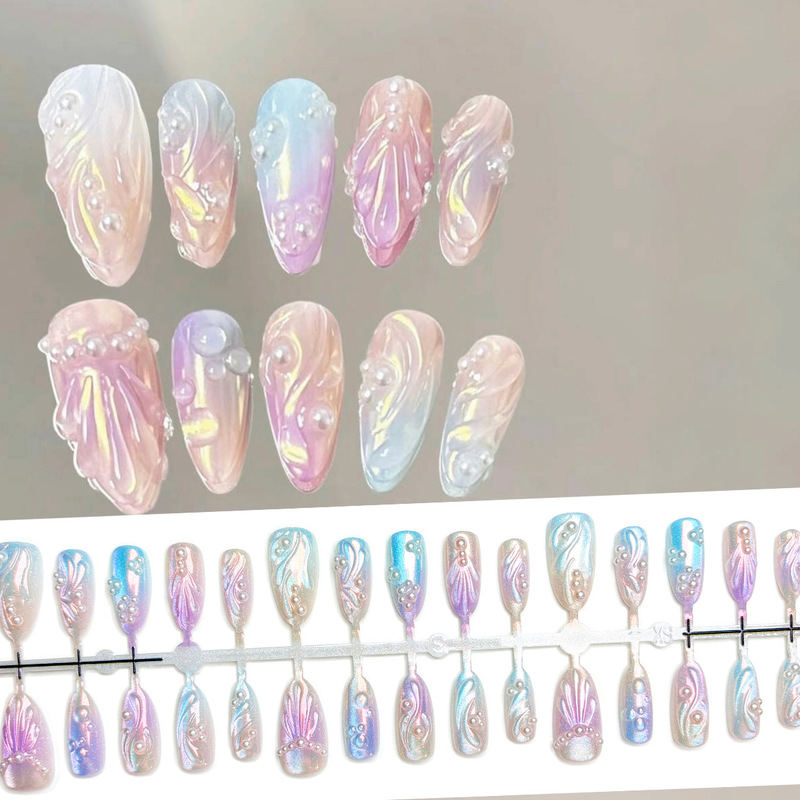 Mermaid Princess Fine Glitter Cat Eye Summer Wear Nails Aurora Rainbow Ballet Style Nail Stickers Shell Ins High-End