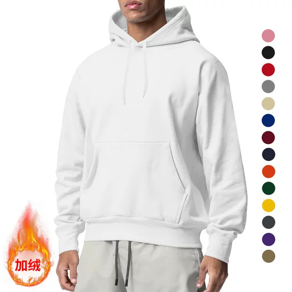 2023 cross-border foreign trade autumn and winter thickened round neck hooded solid color men's sweater factory wholesale couple wear sportswear