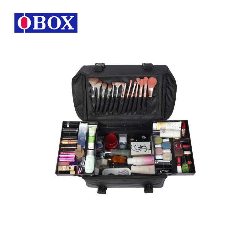 Maletín de maquillaje Oxford con ruedas para maquilladores, estuche de cosméticos de gran capacidad, portátil para viajes, con múltiples compartimentos.