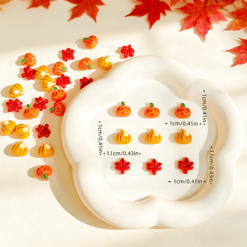 Cross-border bestseller Halloween pumpkin lantern maple leaf mini resin patches, earrings, press-on nails, cream glue DIY accessories