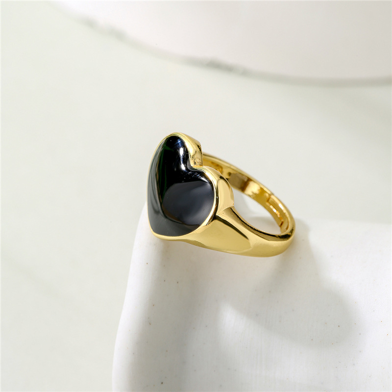 Wholesale Jewelry Black Oil Drop Heart Copper Open Ring Nihaojewelry display picture 3