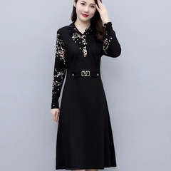 【在庫あり】ワンピース レディース 2025春秋新作 高級感 フェイクツーピース ミディアム丈 ママ服 ウエストシェイプ 着痩せ効果