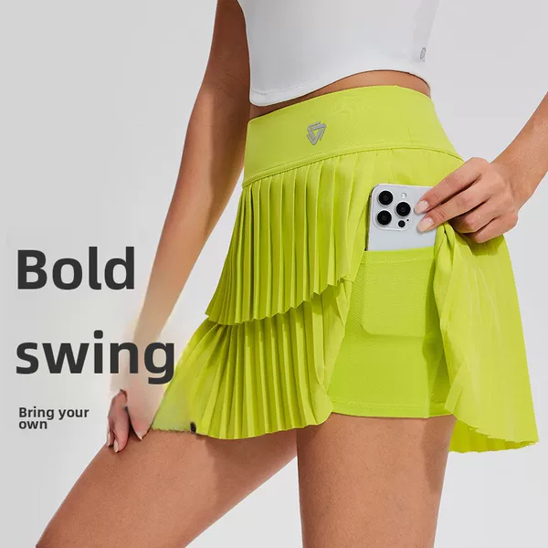 Sports Short Skirt, Fake Two-Piece Running Skirt, Women's Summer Quick-Drying, Butt-Covering, Anti-Exposure, Breathable Tennis Yoga Skirt Pants