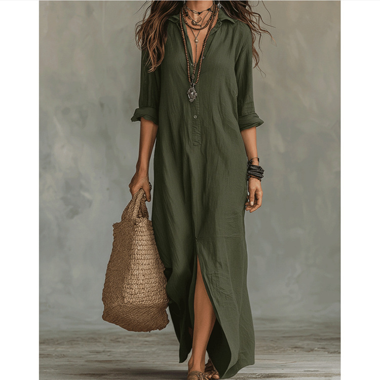 European and American Independent Websites Amazon Aliexpress 2026 Spring and Summer New Front-Button Bohemian Shirt and Floor-Length Skirt European and American Independent Websites Amazon Aliexpress 2026 Spring and Summer New Front-Button Bohemian Shirt and Floor-Length Skirt