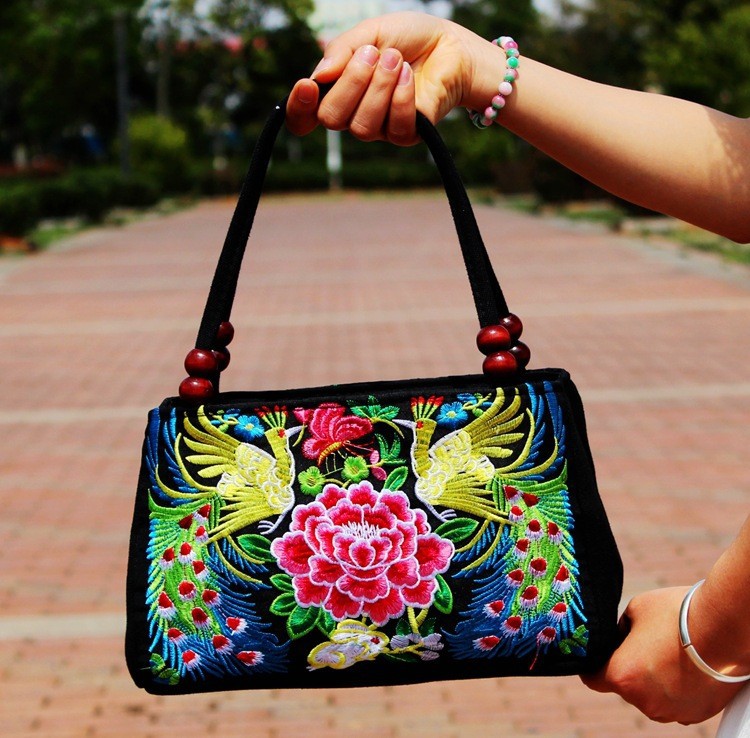 Bolso de estilo étnico de doble cara de lona bordada Bolso pequeño bolso de mujer de doble capa de moda casual Retro