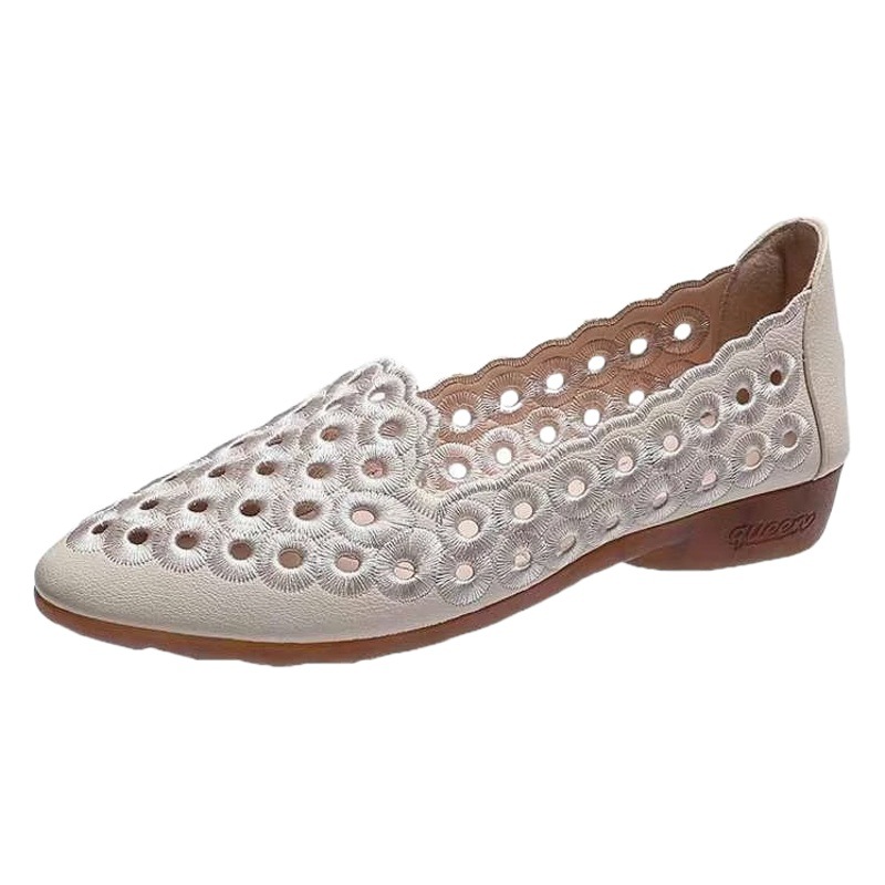 Mocasines de suela blanda con recortes bordados, zapatos de cuña sin cordones para mujer, zapatos para mamá, zapatos de verano transpirables de tacón bajo.