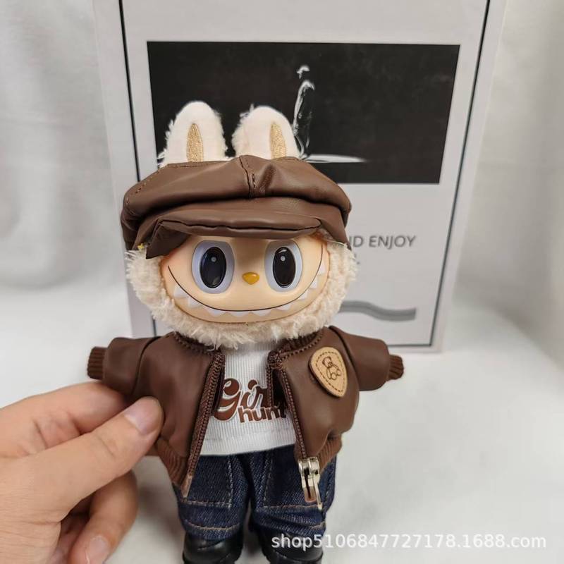 跨境新品17cm拉布布Labubu娃衣配饰毛绒玩偶盲盒小皮衣服套装替装|undefined