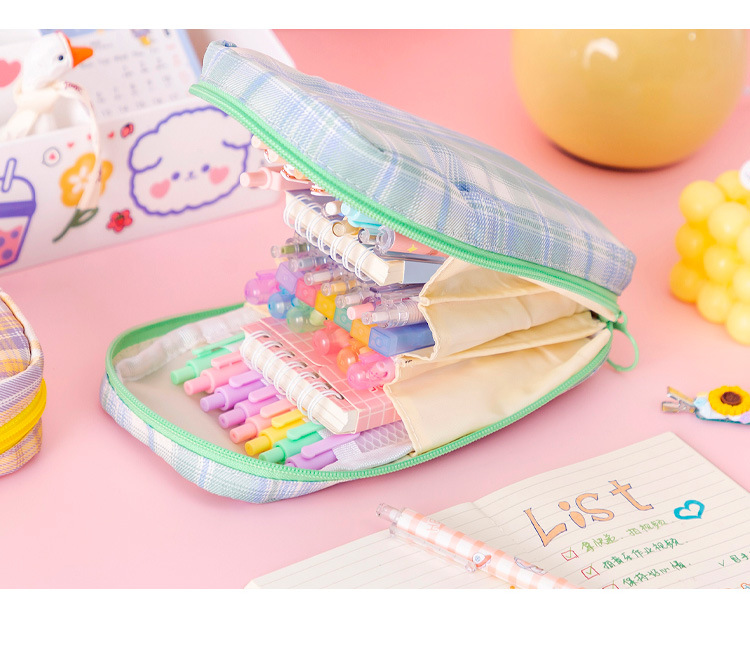 Plaid Cloth Class Learning School Cute Korean Style Pencil Case display picture 5
