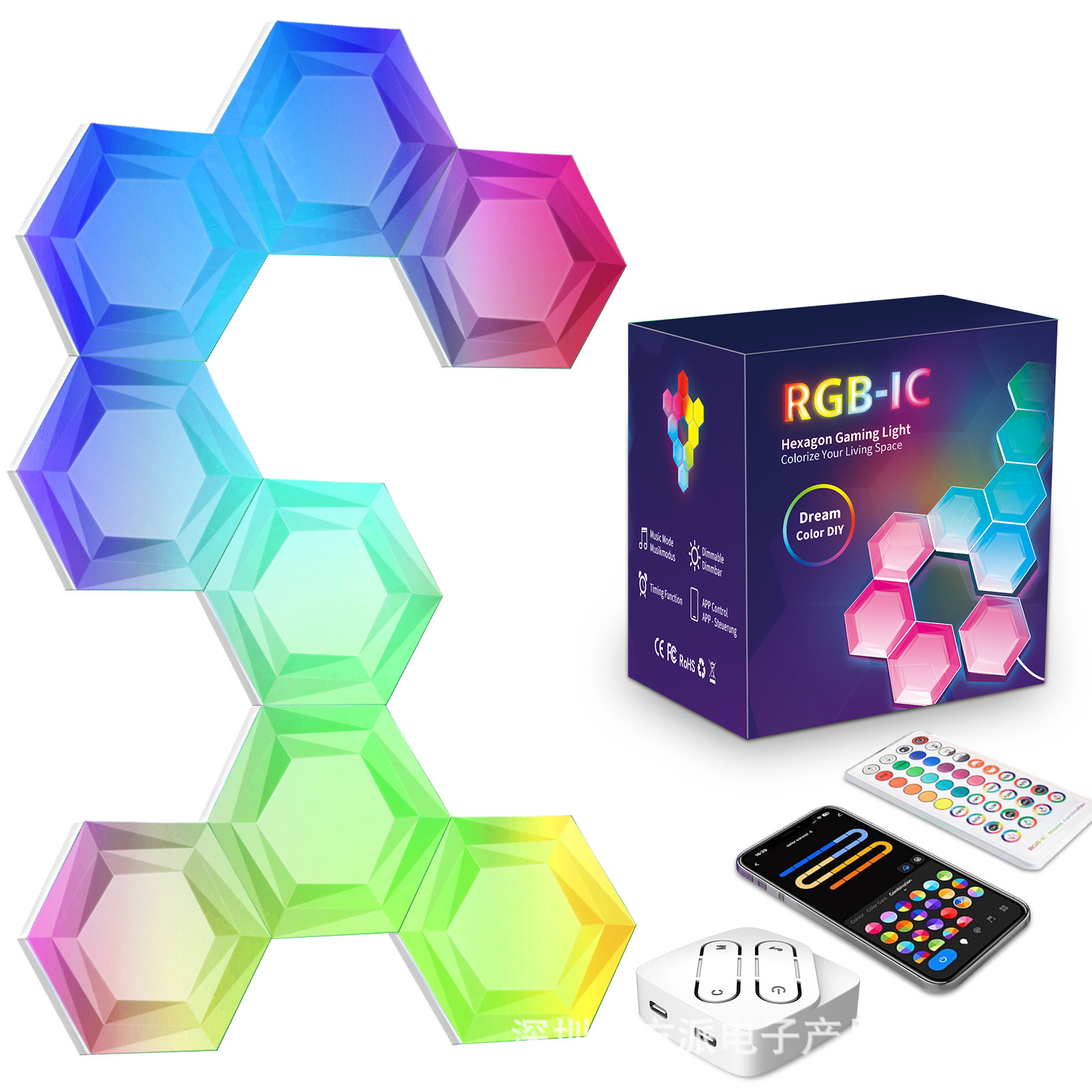 Luz ambiental para gaming, lámpara modular con control por voz y APP