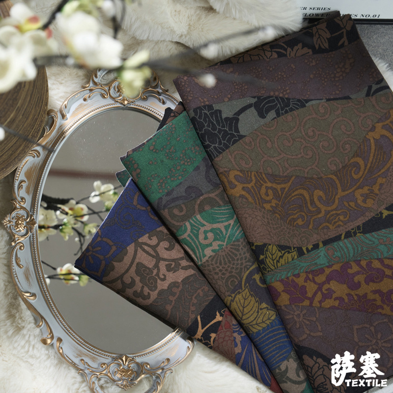 厂家直销民族风棉麻布料家居用品时尚方格印花服装旗袍面料装饰布