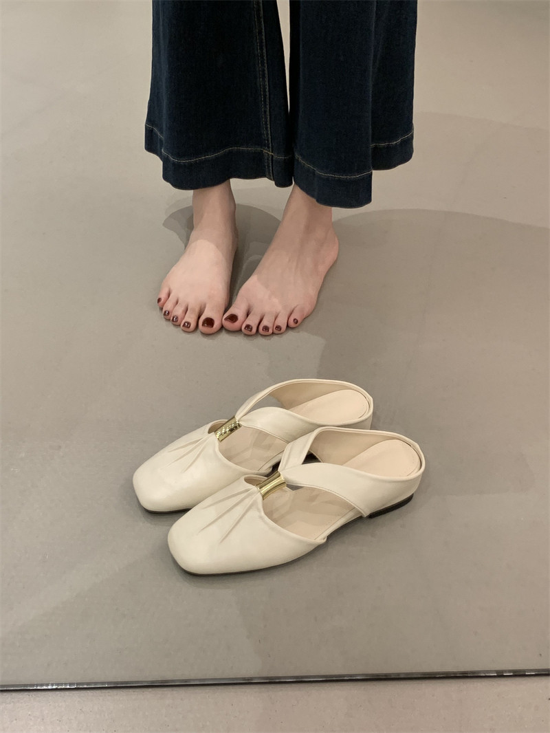 Women's Pleated Sheepskin Slippers With Hidden Wedge For Summer_voghion.com