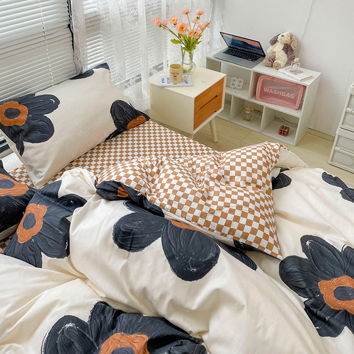  new cotton four-piece set 100% cotton four-piece bed sheet style single and double dormitory four-piece set wholesale