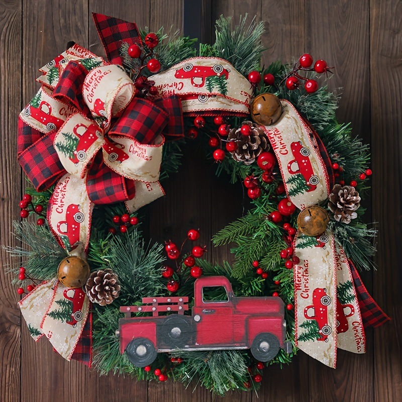 Transfronterizo camión Corona de Navidad Decoración de Navidad Amazon puerta colgante de Navidad adorno de fruta roja Corona de Navidad