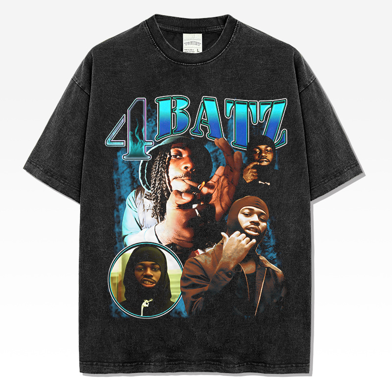 Hm Cross-Border American Retro Hip-Hop 4Batz Printed Short-Sleeve T-Shirt, Washed, Loose, Heavyweight Pure Cotton, Small Neckline Trendy T-Shirt Hm Cross-Border American Retro Hip-Hop 4Batz Printed Short-Sleeve T-Shirt, Washed, Loose, Heavyweight Pure Cotton, Small Neckline Trendy T-Shirt