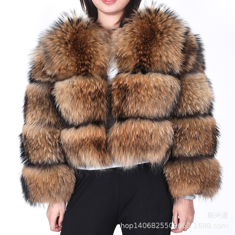 Fox Fur Splicing Short Outwear, Imitation Fur Outwear, Autumn and Winter Warm Short Raccoon Fur Women's Fur Outwear