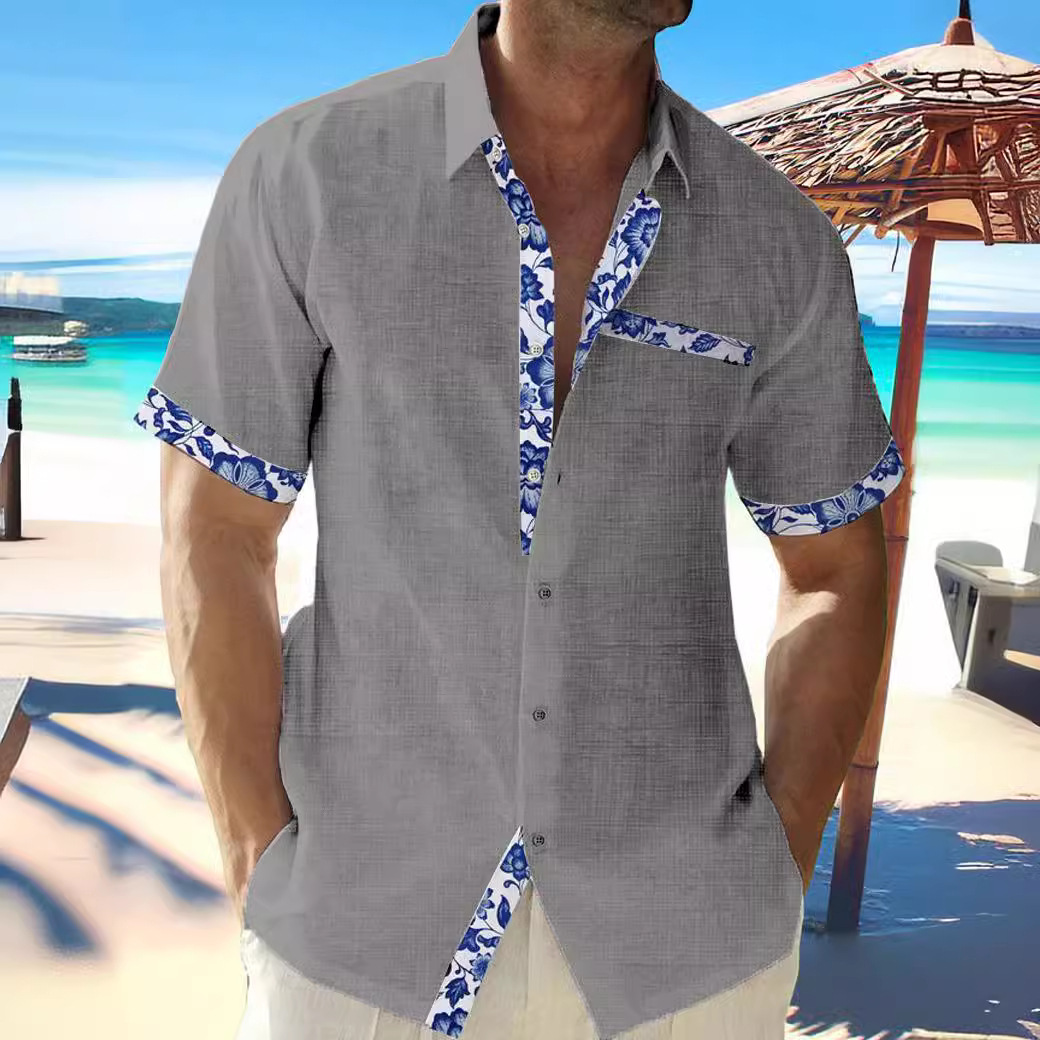 Cardigan décontracté à manches courtes pour hommes, chemise de plage hawaïenne à col Polo contrasté sur le devant, 2024, 2119_voghion.com