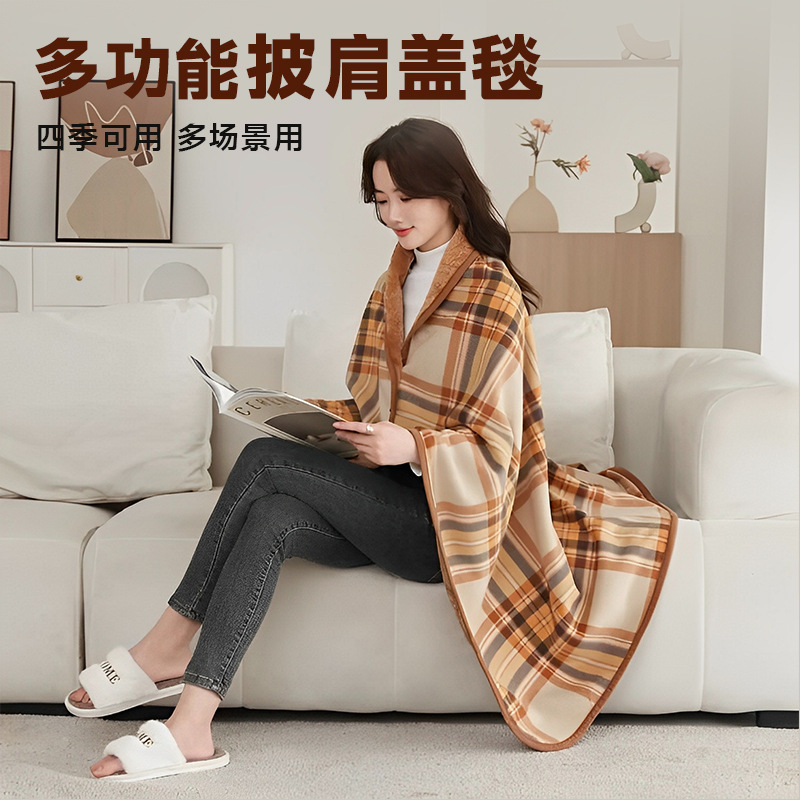 秋冬用A級バックル付きショールブランケット、多機能厚手保温ショールブランケット、オフィス昼寝用ブランケット、ポーラーフリース|undefined