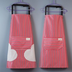 Kitchen apron with coral velvet hand wipe pocket striped apron, waterproof and oilproof, adult sleeveless workwear, logo printing available