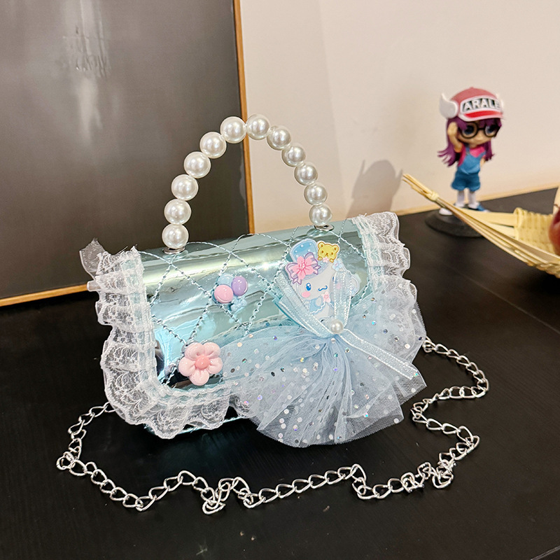 2025 nuevo niño pequeño viento mochila de hombro pequeña niña espejo princesa bolso de perla bolso de dibujos animados