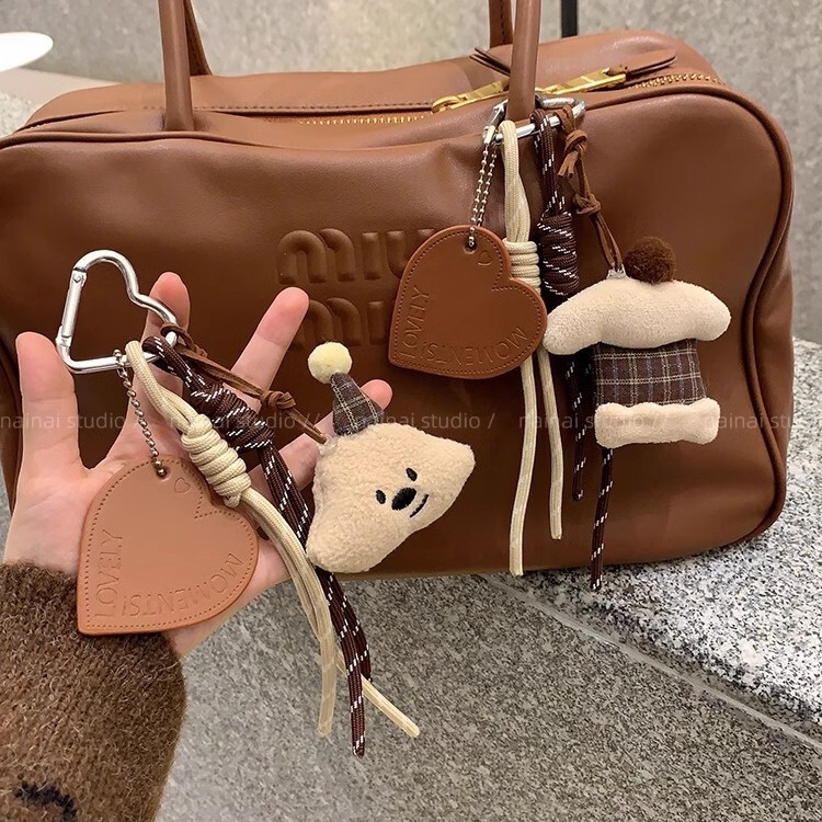 Plaid Bear Pendant ~ Plush Leather Love Miu Style Korean Style Climber Rope Handbag Hanging Keychain