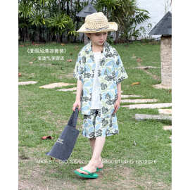 男童夏装套装2026新款男孩海边度假衣服儿童沙滩服两件套夏季衬衫