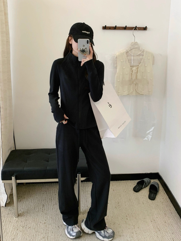 桑坡云朵立领套装软羊绒蛋白2025新款女士外穿微绒修身运动两件套|undefined