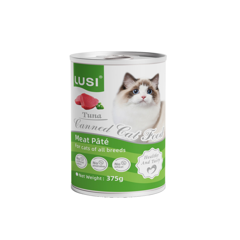 Oem Customized Lusi Cross-Border English Tuna-Flavored Cat Snack Mousse Canned Food 375g Suitable for Both Adult and Young Cats