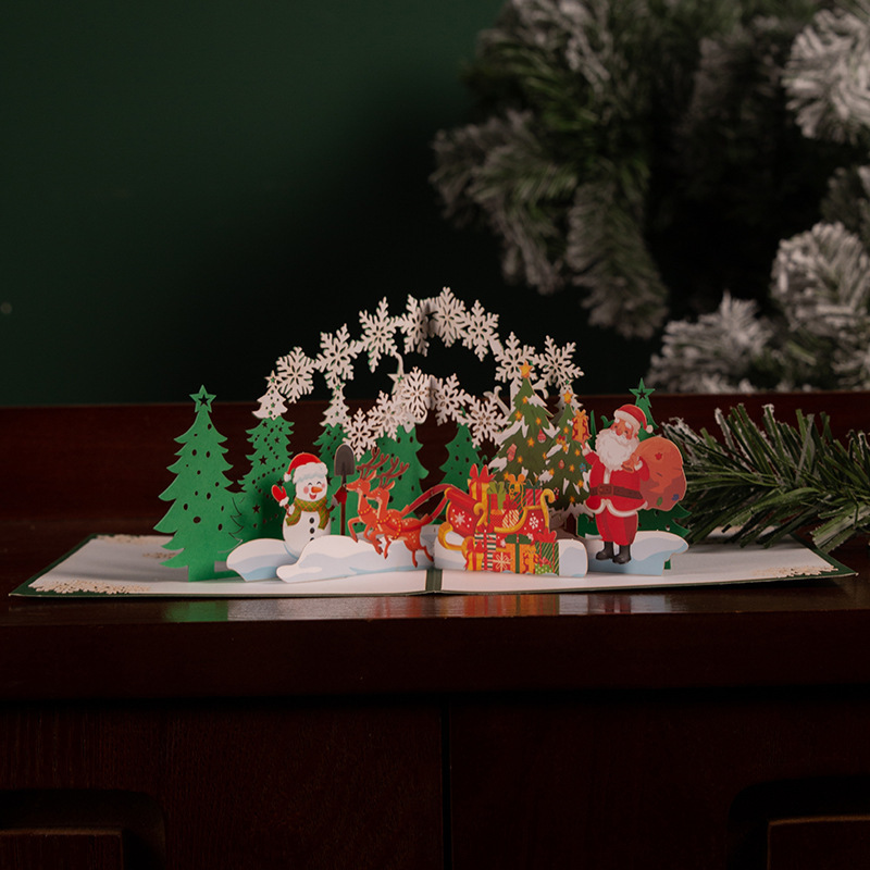 クリエイティブクリスマス3d立体グリーティングカードクロスボーダーアマゾン祝日祝福手作り紙彫刻プレゼントカード飛鹿森林|undefined
