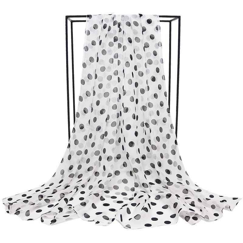 Silk Scarf for Women, Thin Polka Dot Chiffon Rectangular Printed Decoration, Four-Season Korean Style Scarf for Women, Versatile Dance Scarf