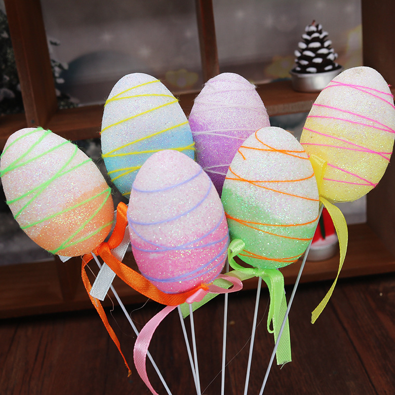 Insertar palillo lentejuelas colorido huevo de Pascua huevo de juguete de dibujos animados del Día de Decoración Pascua 4*6cm espuma colorido huevo palillos