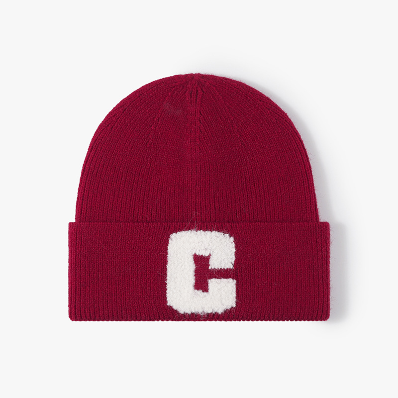 Autumn and Winter Women's Alphabet Towel Embroidered Warm Brimless Wool Hat Fashionable Outdoor Thickened Ear Protector Knitted Hat_voghion.com