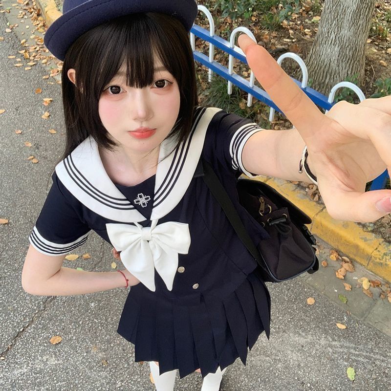 Original Summer Jk Waist-Cinching Sailor Suit Preppy Style Uniform Suit Women's Summer Short-Sleeved Original Summer Jk Waist-Cinching Sailor Suit Preppy Style Uniform Suit Women's Summer Short-Sleeved