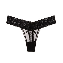 〈轻薄材质〉性感纯欲蝴蝶结蕾丝内裤低腰透气花边无痕丁字裤女士