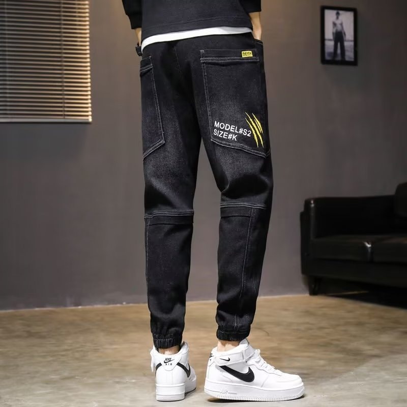 Otoño pantalones vaqueros de los hombres de la marca de moda harem recortada cintura elástica más tamaño tobillo-atado pantalones casuales primavera y otoño de los hombres