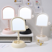 可爱化妆镜花盆支架桌面台式可旋转单面镜学生宿舍U型花朵公主镜
