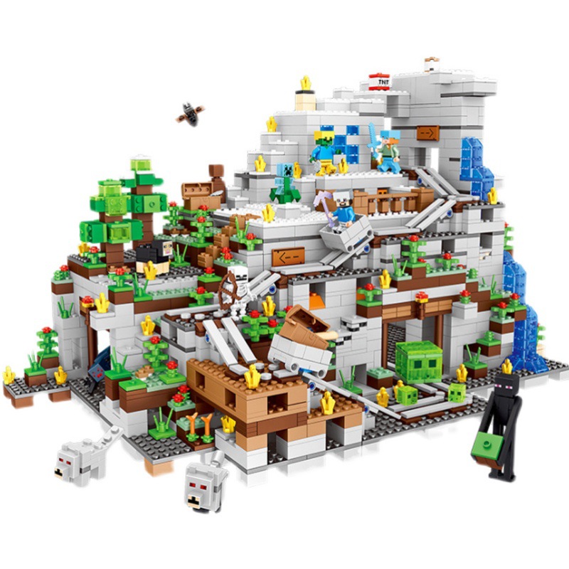 クロスボーダーのエビの皮の子供の世界の積み木は人の子の機関の洞窟のモカの村の鉱山の男の子のおもちゃをつづり合わせます。