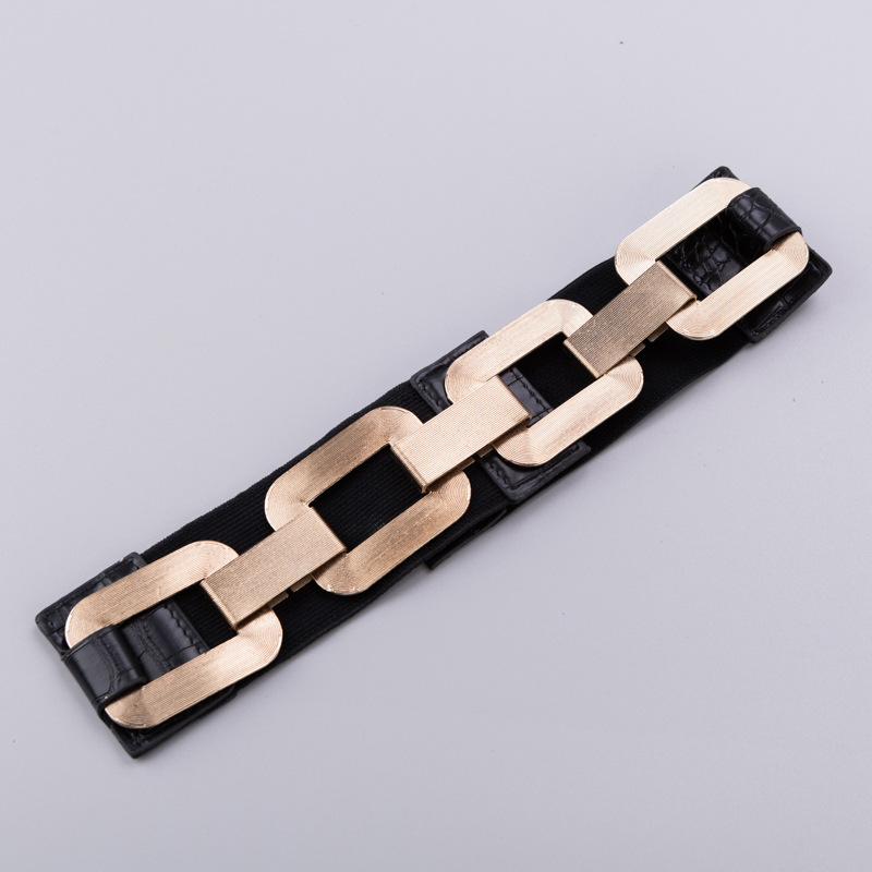 Cinturón de cadena metálica para mujer con botones y elástico, ideal para vestidos y trajes con look de alta calidad, mayorista