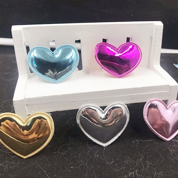 3*3.5Cmpu Mirror Peach Heart Cloth Stickers Kidsren's Hair Accessories Headdress Jewelry Handmade DIY Bow Material Accessories