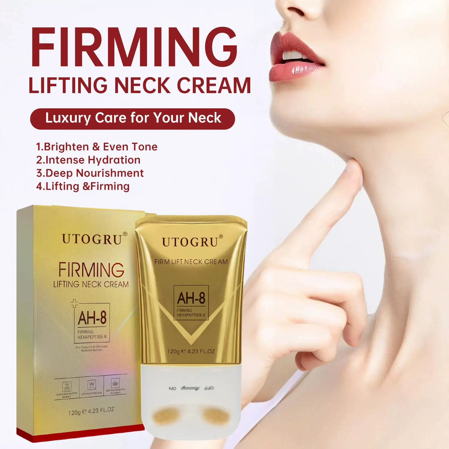 跨境专供多肽紧致滚轮美颈霜提拉保湿颈部护理按摩霜滚轮霜厂家