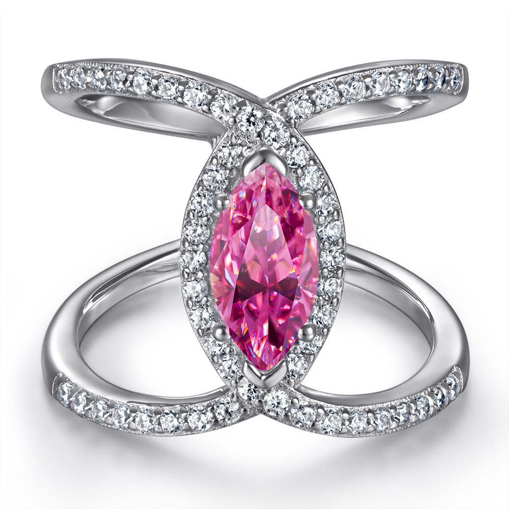 Transfronterizo s925 anillo de plata esterlina de corte de ojo de caballo rectangular 1 quilate 5X10mm anillo de piedra de mozan