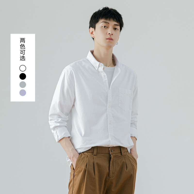 Oxford Long-Sleeved Casual Shirt for Men 2024 Autum New Business Casual Top Fashion Simple White Shirt