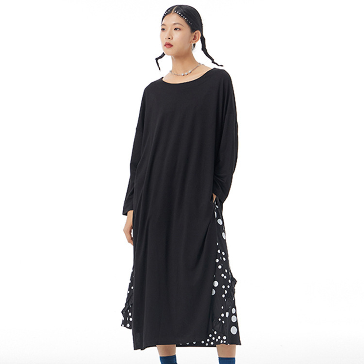 2026 Fashionable Loose-Fitting T-Shirt Original Plus-Size Women's Clothing with Slit Trendy Long Top 305-2 Loose and Slimming