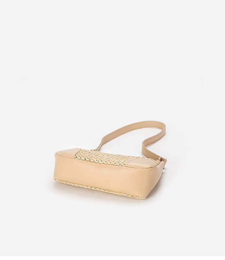 Basic, Vacation Style Dumpling Shape Shape Small Size Women's Small Straw Color Block Basic Vacation Dumpling Shape Zipper Shoulder Bag Crossbody Bag Straw Bag
