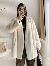 款皮草外套鹅绒款天鹅领女貂中长款貂皮皮皮水貂时尚整年轻进口V