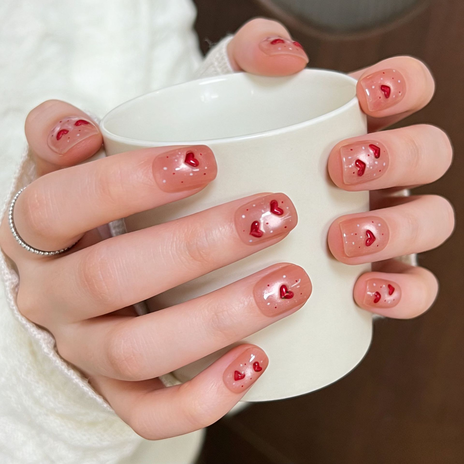 3D estereoscópico amor ojo de gato usar uñas de color rosa explosión parche de manicura falsa desmontable corto Bean Jia Xia