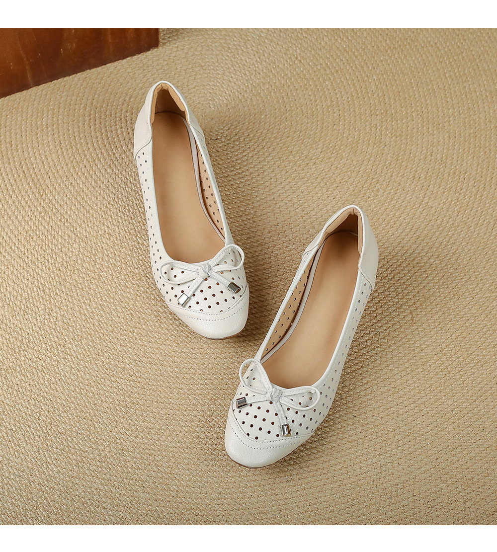 Giày sandal nữ hở mũi gót thấp 3,5 cm, thiết kế đục lỗ thoáng mát, phong cách đơn giản bốn mùa — màu trắng ngà chi tiết 14