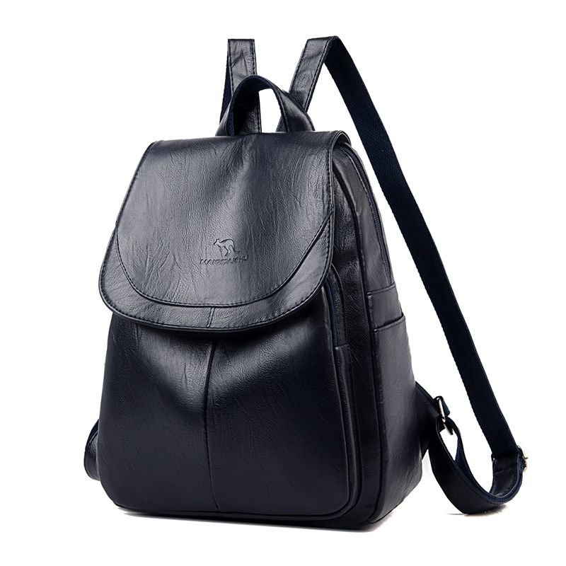 Transfronterizas mochila de cuero suave de damas 2024 nueva mochila de moda simple de color sólido de gran capacidad mochila de estudiantes al por mayor