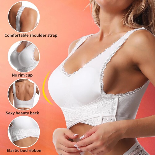 Front cross-button side buckle lace-free sports bra seamless push-up adjustable yoga sleep plus size underwear