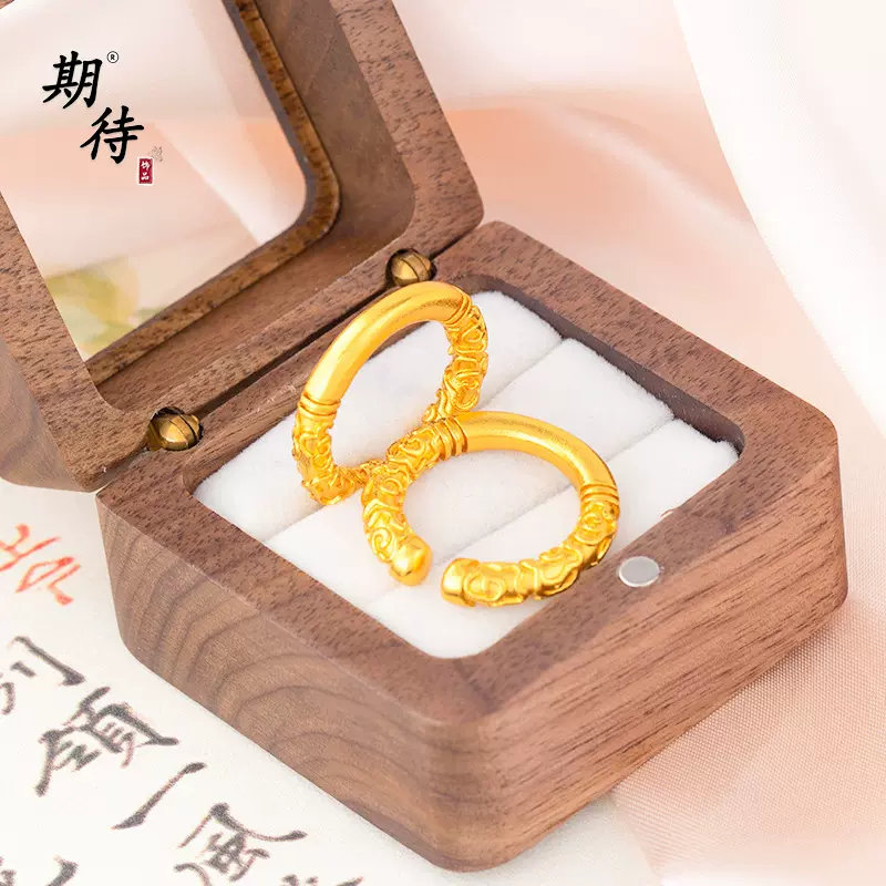 古法沙金精致版小众设计感金箍棒开口戒指中式百搭男女款工厂批发